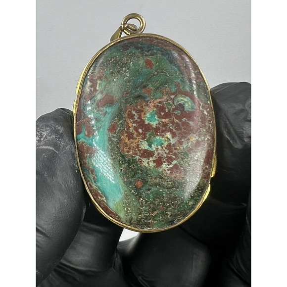 Natural Turquoise Pendant Metal Brass Handmade With Rope - Picture 6 of 11